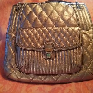 Coach Pewter Quilted Leather Tote Bag.